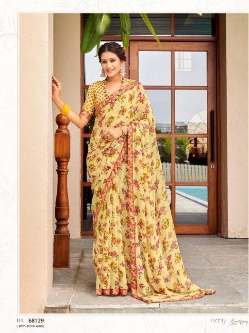 Vipul Suhasini Vp-68129 Yellow Georgette Saree