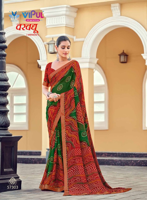 Vipul Var Vadhu Vp-57303 Green Georgette Saree