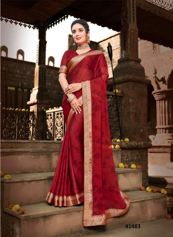 Vishal Aspire-06 Vs-41483 Silk Chiffon Maroon Saree