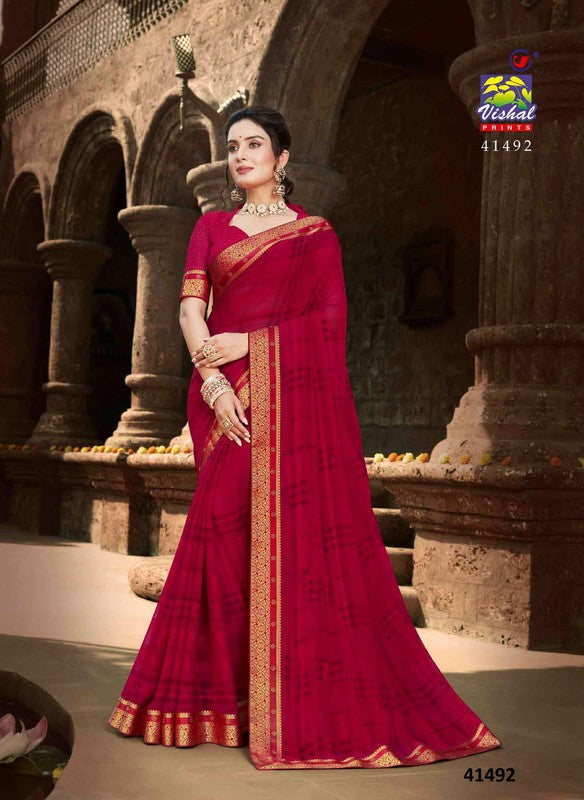 Vishal Aspire-06 Vs-41492 Georgette Red Saree