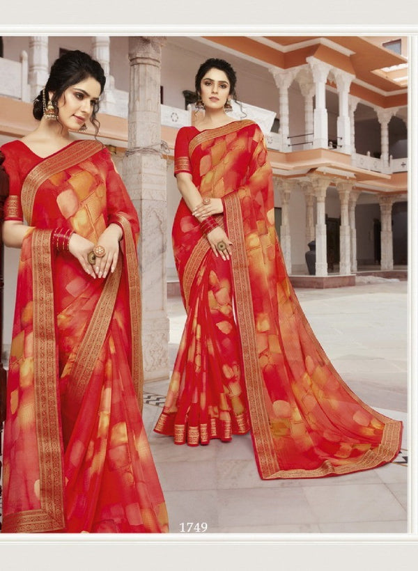 Vishal All Time Hit Vs-1749 Chiffon Red Saree