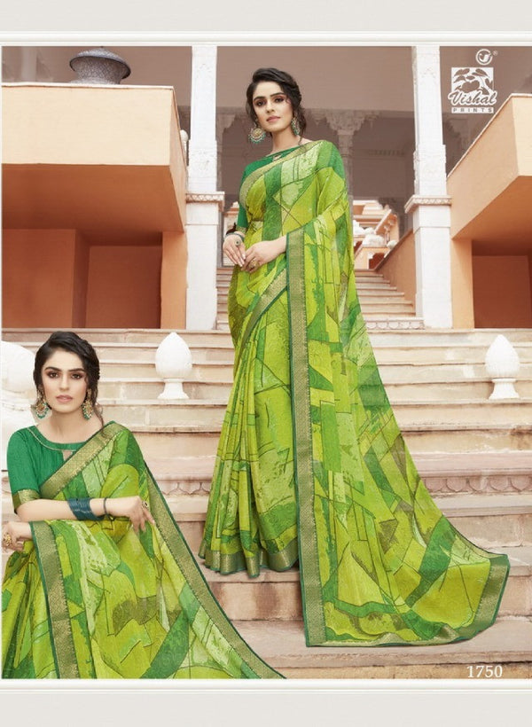 Vishal All Time Hit Vs-1750 Chiffon Green Saree