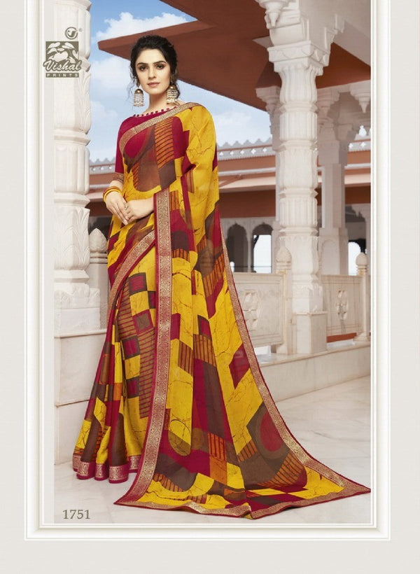 Vishal All Time Hit Vs-1751 Chiffon Yellow Saree