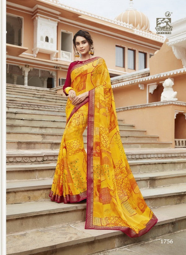 Vishal All Time Hit Vs-1756 Chiffon Yellow Saree