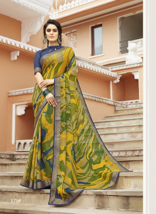 Vishal All Time Hit Vs-1758 Chiffon Yellow Saree