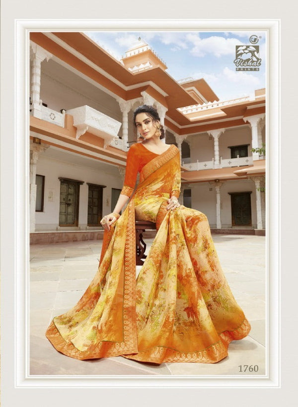 Vishal All Time Hit Vs-1760 Chiffon Orange Saree