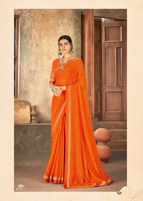 Vishal Ghoomar Vs-45011 Georgette Orange Saree
