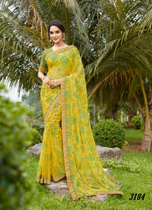 Vishal All Time Hit Vs-3184 Brasso Yellow Saree