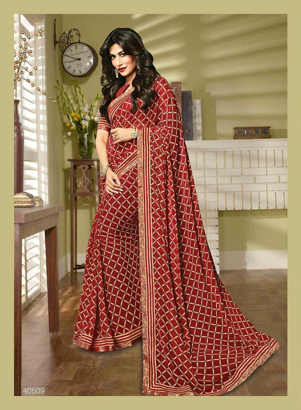 Vishal Katrina Vs-40509 Georgette Red Saree