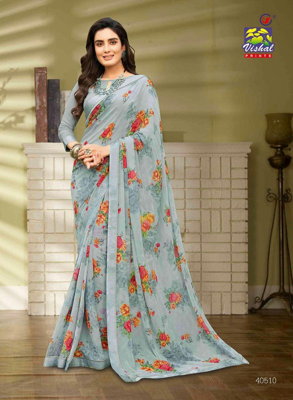 Vishal Katrina Vs-40510 Georgette Grey Saree