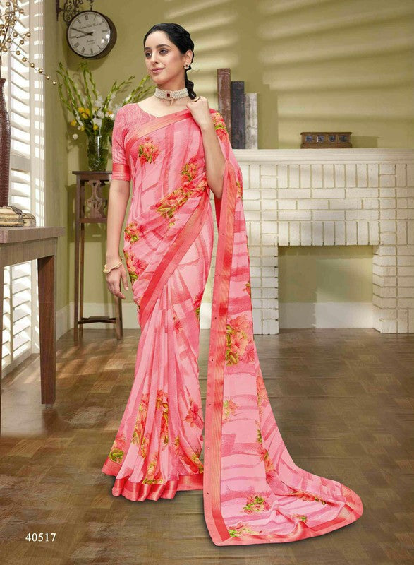 Vishal Katrina Vs-40517 Georgette Pink Saree