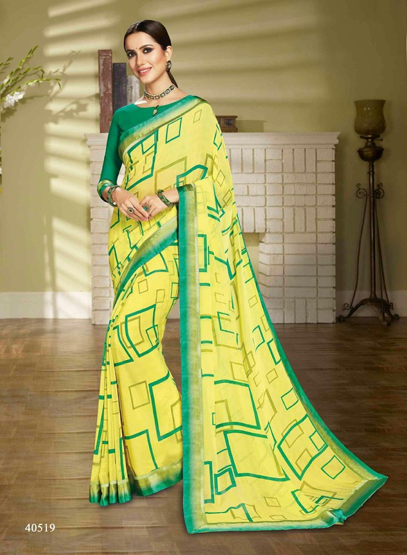 Vishal Katrina Vs-40519 Georgette Yellow Saree