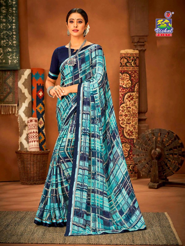 Vishal Kit-Kat Vs-1013 Chiffon Blue Saree