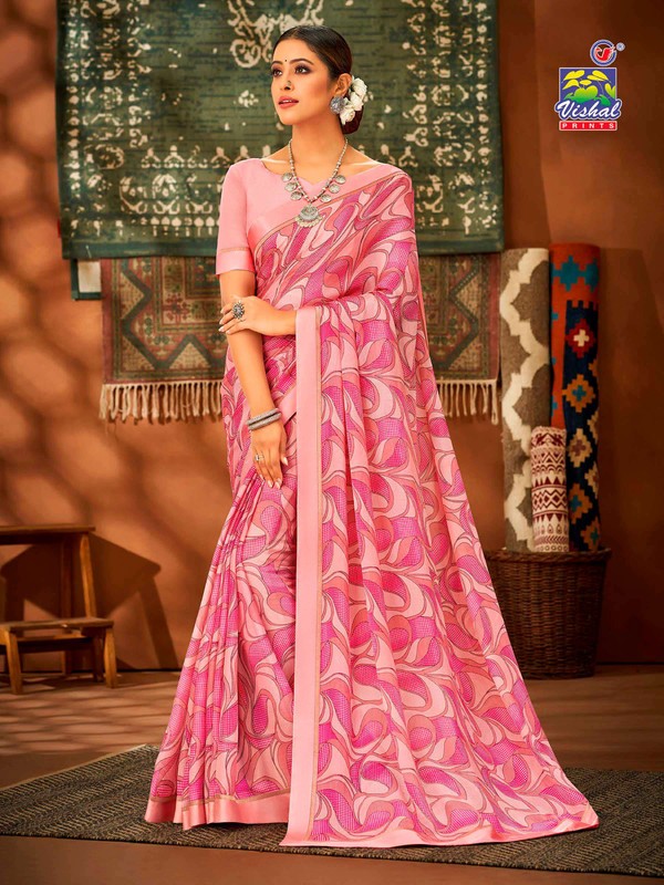 Vishal Kit-Kat Vs-1015 Chiffon Pink Saree