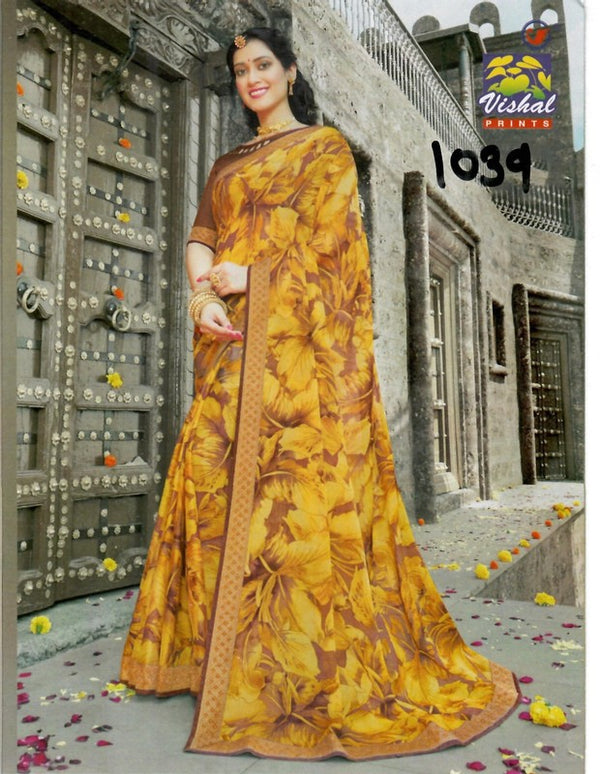 Vishal Kit-Kat Vs-1039 Chiffon Yellow Saree