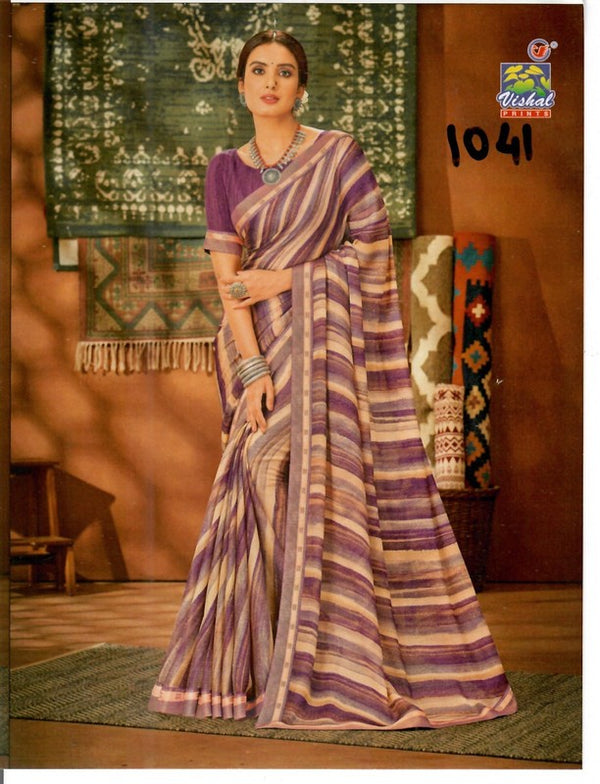 Vishal Kit-Kat Vs-1041 Chiffon Purple Saree