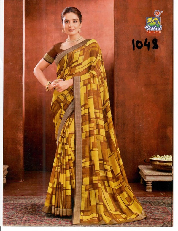 Vishal Kit-Kat Vs-1048 Chiffon Yellow Saree