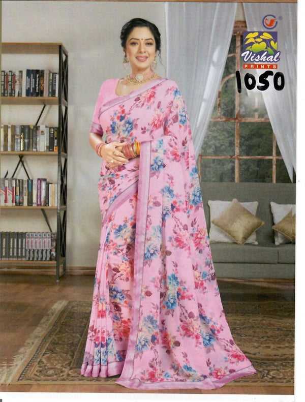 Vishal Kit-Kat Vs-1050 Georgette Pink Saree