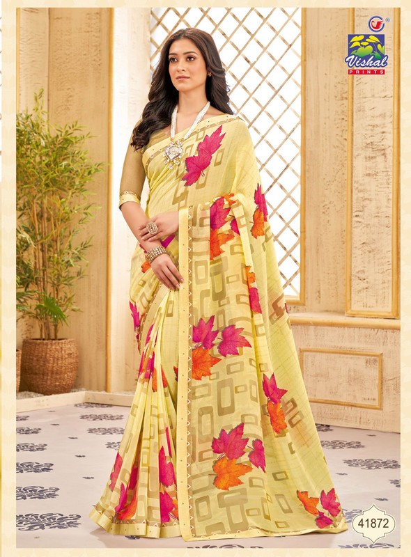 Vishal Mukti Vs-41872 Georgette Yellow Saree