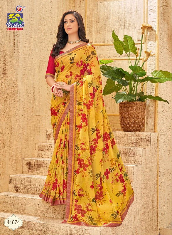 Vishal Mukti Vs-41874 Georgette Yellow Saree