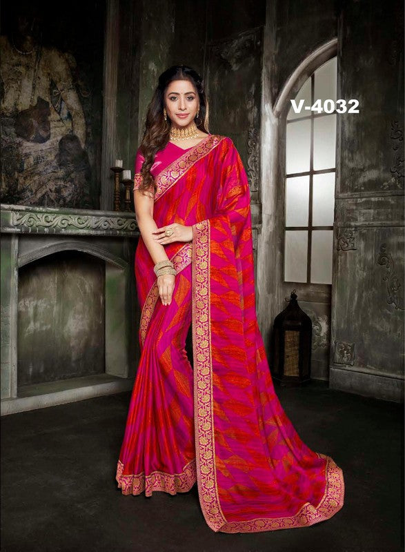 Vishal All Time Hit Vs-4032 Silk Georgette Pink Saree