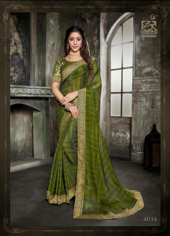 Vishal All Time Hit Vs-4034 Silk Georgette Green Saree