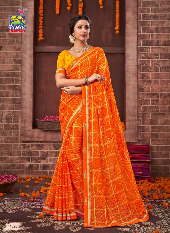 Vishal Pushpa Vs-41825 Chiffon Orange Saree