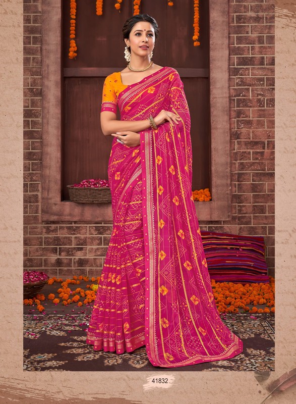 Vishal Pushpa Vs-41832 Chiffon Pink Saree