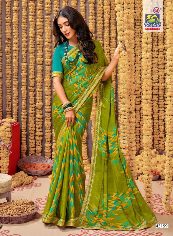 Vishal Rang Barse-V3 Vs-43159 Silk Chiffon Green Saree