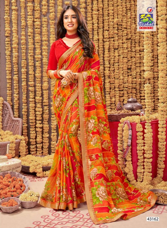 Vishal Rang Barse-V3 Vs-43162 Silk Chiffon Orange Saree