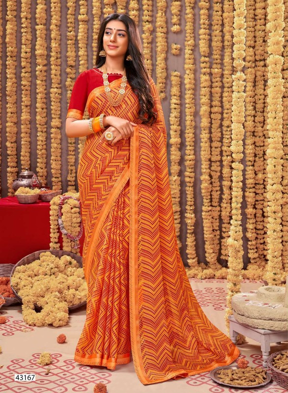 Vishal Rang Barse-V3 Vs-43167 Silk Chiffon Orange Saree