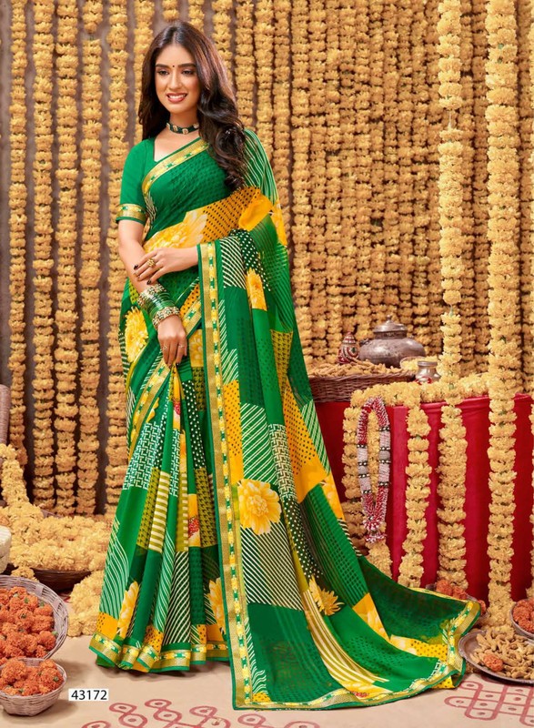 Vishal Rang Barse-V3 Vs-43172 Georgette Green Saree