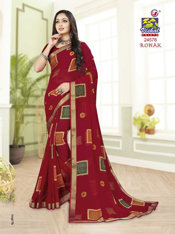 Vishal Ronak Vs-24578 Georgette Red Saree