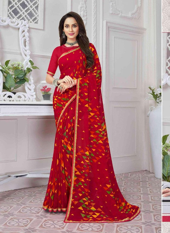 Vishal Rutvi Vs-40329 Georgette Red Saree