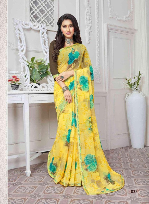 Vishal Rutvi Vs-40334 Georgette Yellow Saree