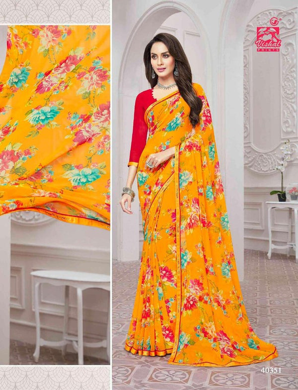 Vishal Rutvi Vs-40351 Georgette Yellow Saree