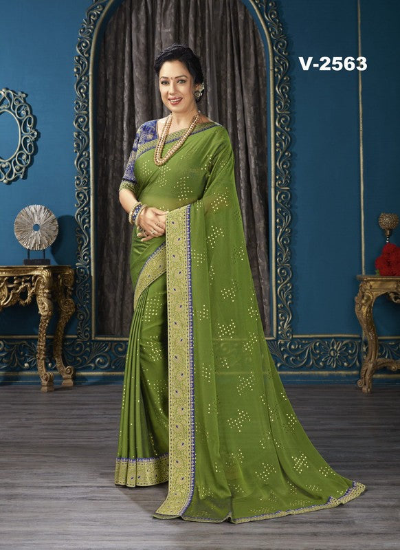 Vishal All Time Hit Vs-2563 Chiffon Silk Green Saree