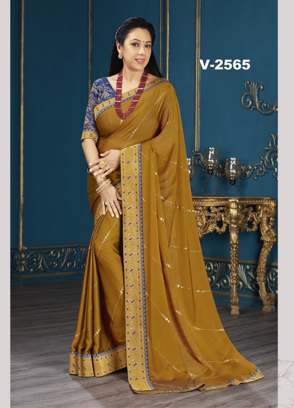 Vishal All Time Hit Vs-2565 Chiffon Silk Yellow Saree