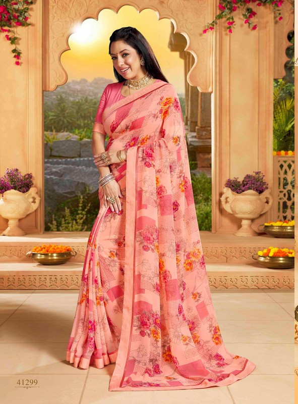 Vishal Vanita Vs-41299 Georgette Pink Saree