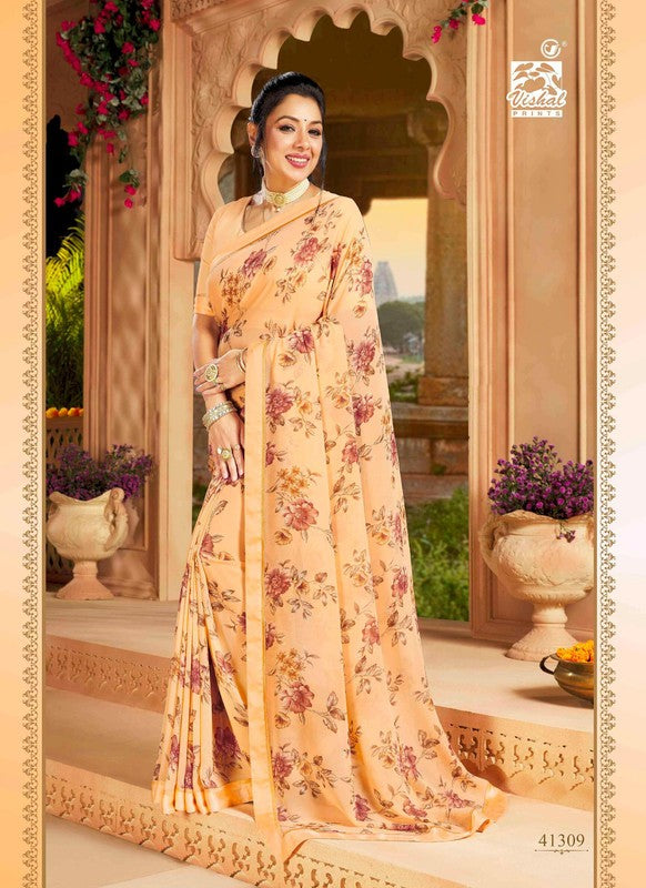 Vishal Vanita Vs-41309 Georgette Peach Saree