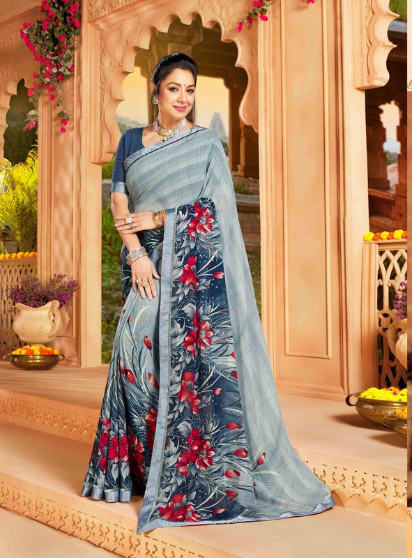 Vishal Vanita Vs-41315 Chiffon Grey Saree